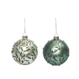 Transpac Glass Christmas Evergreen Ornament Set of 2 Christmas Home Decorations - 1 of 1