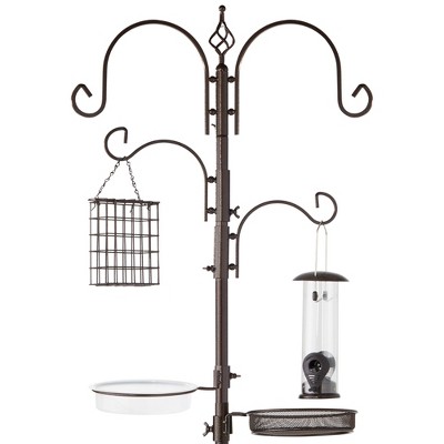 Best Choice Products 91in 4-Hook Bird Feeding Station, Steel Multi-Feeder Stand w/ 2 Feeders, Tray, Bird Bath