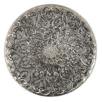 Metal Plate Wall Decor with Embossed Details Silver - Olivia & May
