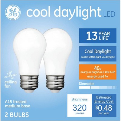 General Electric 2pk Cool Daylight 40W A15 Frosted LED Light Bulbs