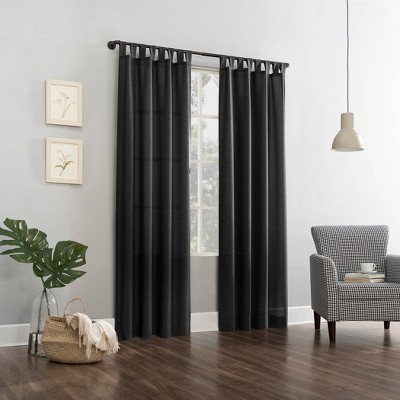 Coal Gray Heathered Texture Semi-Sheer Tab Top Curtain Panel