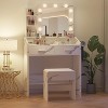 Vanity Set, Modern Dressing Table and Cushion Stool Set, with 3-Color Adjustable Lights Mirror, Makeup Desk with Power Outlet and 2 Drawers - 4 of 4