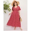 Garvee Women Plus Size V Neck Wrap Maxi Dress High Waist Ruffle Summer Casual Dress with Belt Short Sleeve - 3 of 4