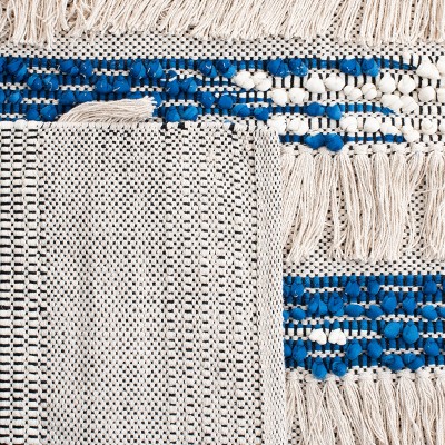 Handmade Blue and Beige Wool Tufted 6' x 9' Rug