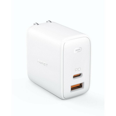 AUKEY 65W USB-C Wall Charger 2-Port GaN Fast Charging Power Delivery Quick Charge 3.0 Wall Plug-In PA-B3 - White
