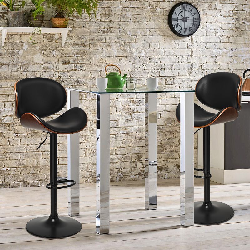Costway Set of 2 Bentwood Barstool Mid-Century Adjustable Swivel PU Leather Curved Back, 3 of 11
