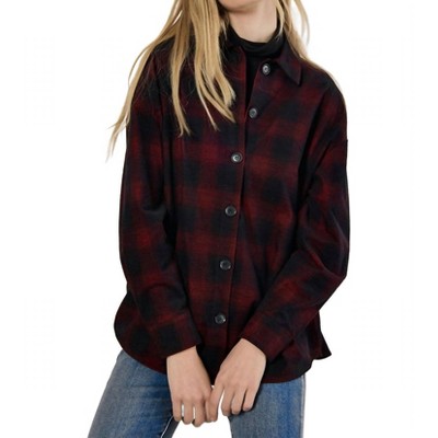 Women's Red Check Corduroy Shirt - APRICOT