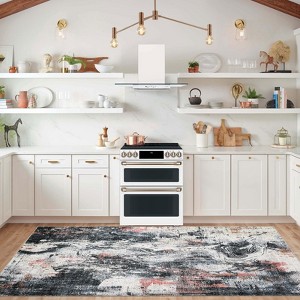 Modern Abstract Area Rug - Low Pile Washable Throw Rug, Soft Non-Slip Indoor Carpet for Living Room, Bedroom, Dining Room, Foldable - 1 of 4