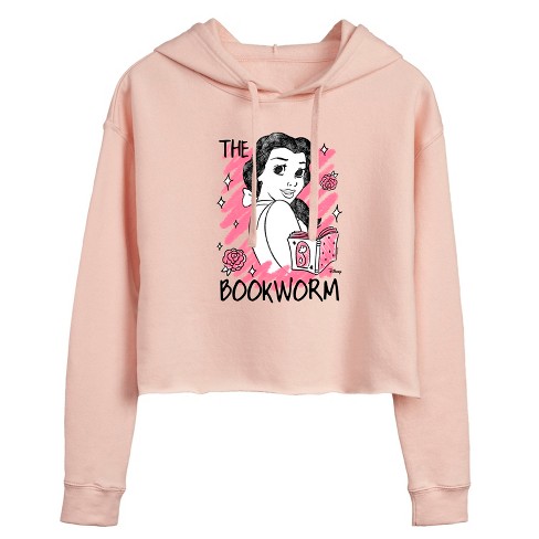 Women s Disney Belle The Bookworm Cropped Graphic Hoodie Blush Small Target