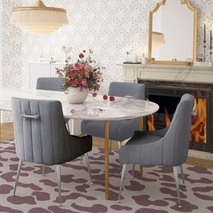 UNISOAR  Accent Chair Beige Velvet Upholstered Side Dining Chairs with Brushed Legs - 1 of 4