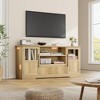 TV Stand for 75 Inch TVs, Mid-Century Modern Media Console with 2 Glass Cabinets & Open Shelves - 4 of 4