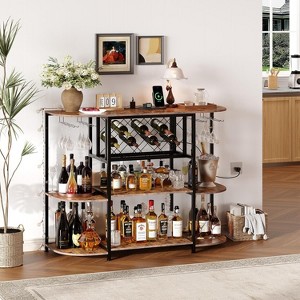Coucheta Bar Cart with Power Outlet, LED Home Bar Cabinet for Liquor, 47.2" L x 15.7" D x 36" H Metal Mini Bar Table with 4-Tier Storage - 1 of 4