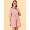 INSPIRE CHIC Women's 3/4 Sleeve Button Front Solid Color Flare Mini Shirt Dress - 2 of 4