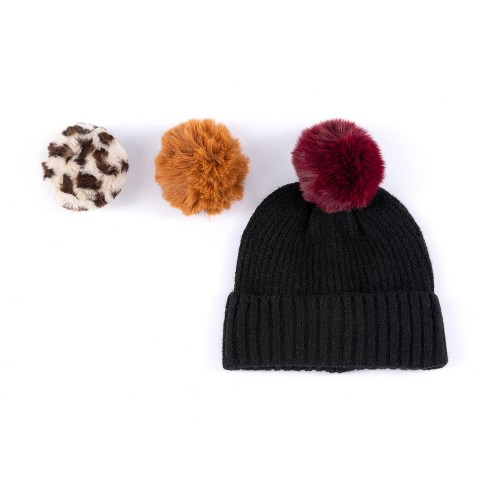 Shiraleah Knit Pick-a-pom Knit Beanie Hat With Interchangeable Poms : Target