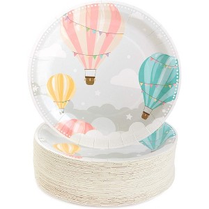 Sparkle and Bash 80-Pack Hot Air Balloon Disposable Paper Plates 9" Baby Shower Party Supplies - 1 of 4
