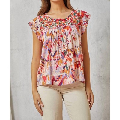 Women's Babydoll Top with Embroidered Yoke - Savanna Jane