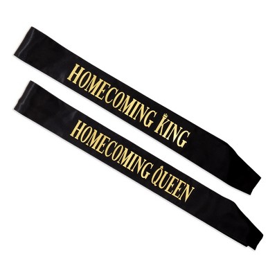 Sparkle and Bash 2 Piece Set Homecoming King and Queen Satin Sashes, High School Dance Decorations (Black)