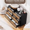 6 Drawer Dresser for Bedroom, Rattan Chest of Drawers w/ Deep Drawers Large Modern Double Dresser for Closet w/ Wide Top Horizontal Wooden Dresser - 4 of 4