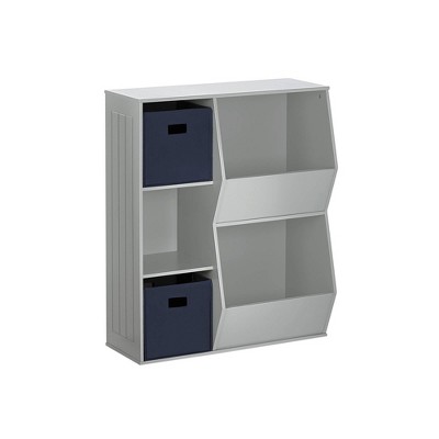RiverRidge Kids' Playroom Toy Organizer and Bookcase with 3 Cubbies and 2 Veggie Storage Bins with 2 Fabric Bins
