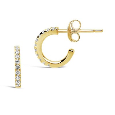 SHINE by Sterling Forever 14K Gold Plated Sterling Silver Pave CZ 0.5" Micro Hoop Earrings