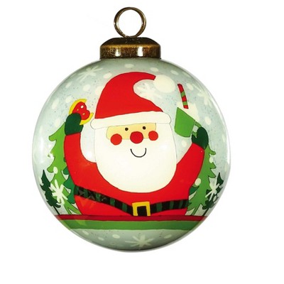 HomeRoots Festive Glitter Santa Hand Painted Mouth Blown Glass Ornament