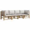 vidaXL 4-Piece Bamboo Patio Furniture Set with Light Gray Cushions - Garden/Outdoor Lounge Set, Modular Design, Comfortable Seating - 3 of 4