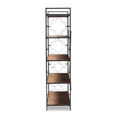 65" Quatrefoil Accent Oak Wood & Black Iron Bookshelf