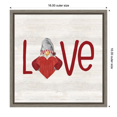 Love Typography Gnome Canvas Print in Red and Gray