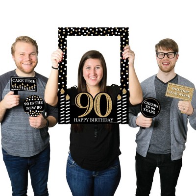 Big Dot of Happiness Adult 90th Birthday - Gold - Birthday Party Selfie Photo Booth Picture Frame & Props - Printed on Sturdy Material