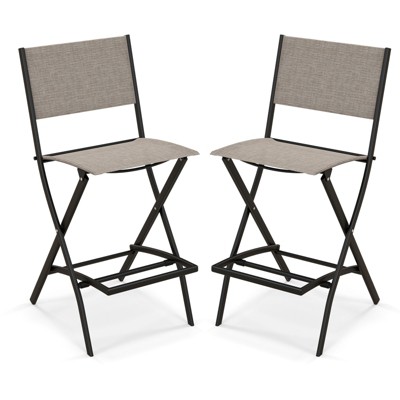Tangkula Outdoor Barstools Set of 2/4 Counter Height Folding Bar Chairs with Back and Footrest Versatile Patio Dining Chairs Coffee