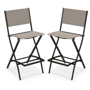 Tangkula Outdoor Barstools Set of 2/4 Counter Height Folding Bar Chairs with Back and Footrest Versatile Patio Dining Chairs Coffee - 1 of 4