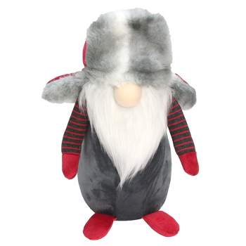 Northlight 11.5" Light Grey Gnome with Red and Grey Fur Trapper Hat Christmas Decoration