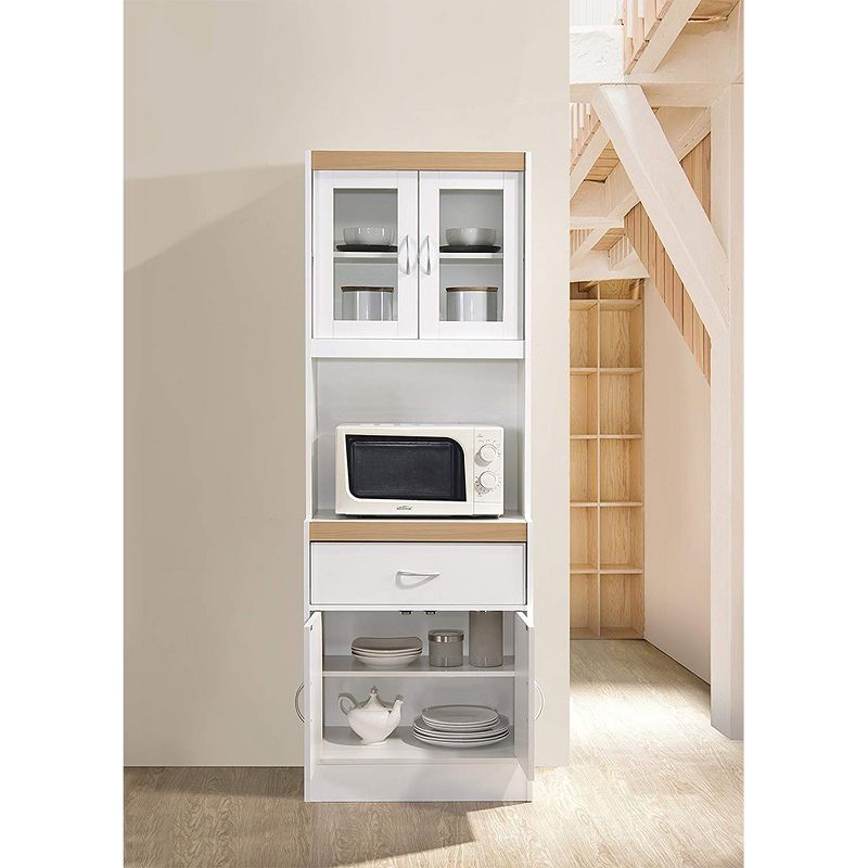 Hodedah Freestanding Kitchen Storage Cabinet w/ Open Space for Microwave, White, 2 of 7
