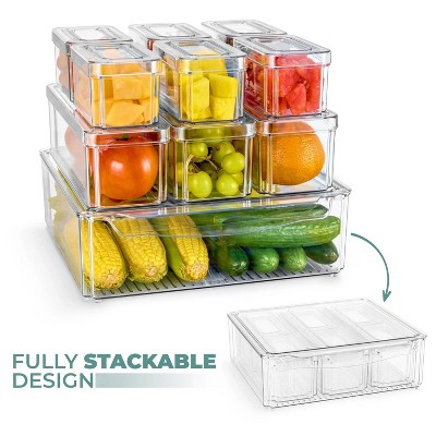 LunaLulinlk 10 Pack Clear Stackable Refrigerator Storage Bins with Lids - Perfect for Kitchen Organization, Pantry and Fridge Storage