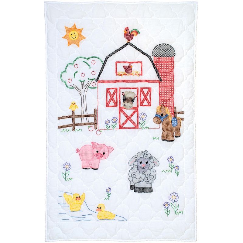 Jack Dempsey Stamped White Quilt Crib Top 40"X60"-Farm Friends, 2 of 3