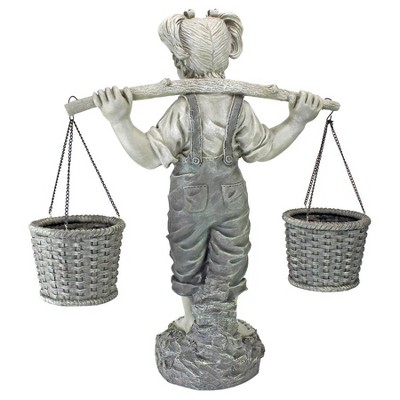 Medium Two-Tone Resin Little Girl Garden Statue with Baskets