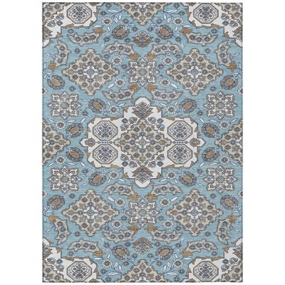 HomeRoots 3' X 5' Sky Blue Taupe And Ivory Medallion Washable Indoor Outdoor Area Rug