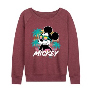 Women's - Disney - Mickey Sunset Shades Lightweight French Terry Wide Neck Long Sleeve Graphic Shirt - 1 of 4