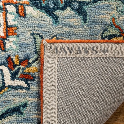 Handmade Tufted Round Blue Floral Wool Accent Rug 24"