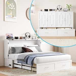 Murphy Bed Cabinet with Foldable Mattress, Queen Murphy Bed with Charging Station, Drawers - 1 of 4