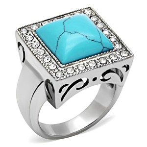 Slickblue Polished Stainless Steel Ring with Synthetic Turquoise, Men’s Boho Ring, Sea Blue, Sizes 8-13 - 1 of 4
