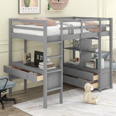 Twin Size Loft Bed with Built-in Desk, Storage Shelves and Drawers, White - ModernLuxe