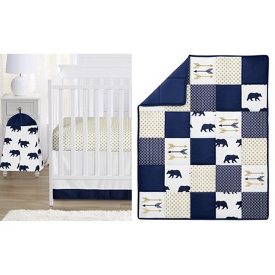Image of Sweet Jojo Designs Boy Baby Crib Bedding Set - Big Bear Blue Gold and White 4pc