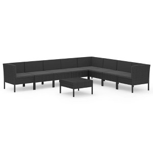 vidaXL Garden Lounge Set Patio Sectional Sofa Couch Outdoor Poly Rattan Black - 1 of 4