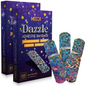 Glitter Bandages for Kids 200 Count Box, Colorful Adhesive Strips, Latex-Free, Individually Wrapped for Minor Cuts & Scrapes - 1 of 4