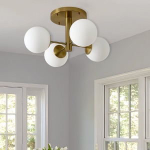 PAKOKULA 21.7 in.4-Light Gold Industrial Semi-Flush Mount Ceiling Light with Opal Glass Shades, Modern Dimmable Fixture for Kitchen Island - 1 of 4