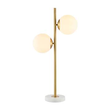 28" 2-Light Amelie Coastal Vintage Iron LED Table Lamp Brass Gold/White (Includes LED Light Bulb) - JONATHAN Y