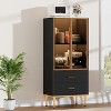 Modern Fluted Storage Cabinet with Glass Door and 2 Drawers, Adjustable Shelves, Gold Accents, MDF Build for Kitchen, Living Room, Office - 4 of 4