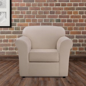 2pc Ultimate Stretch Leather Chair Slipcovers Pebbled Ivory - Sure Fit: Box Cushion Compatible, Machine Washable - 1 of 4