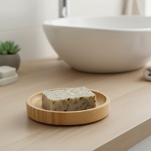 Evideco French Home Goods Natural Bamboo Soap Dish - Eco-Conscious Wooden Bar Soap Holder, Elegant Round Design - 1 of 4